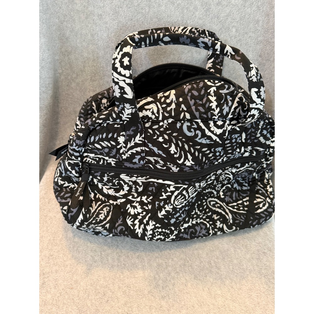 Vera Bradley Quilted‎ Cotton Paisley Handbag Black White Grey Zip Satchel Bag